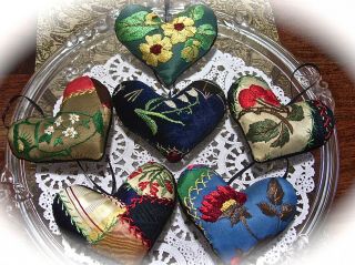 Hearts From 1880 - 90s Crazy Quilt Black Eyed Susans Lily - Of - The - Valley Cherries