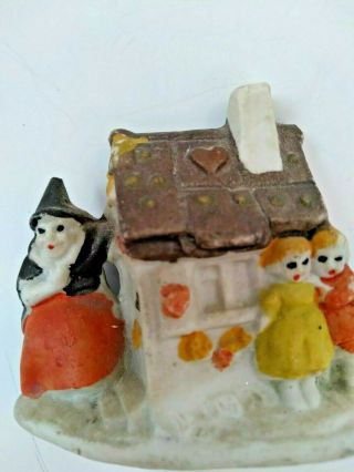 Vtg Bisque Witch Hiding Behind Cottage From Hansel And Gretel 2.  5 " Figure Japan