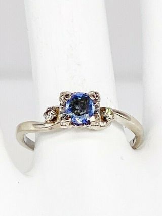 Antique $2400.  75ct Natural No Heat Blue Sapphire Diamond 14k White Gold Ring