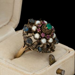 Antique Vintage Nouveau 14k Gold Russian Princess Ballerina Sapphire Ring S 6.  25