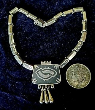 Thick Sterling Silver Los Castillos Taxco Mexico Vintage Necklace W Pendant