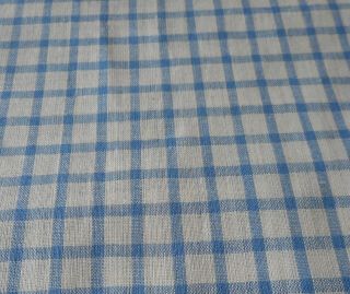 Antique Blue Homespun Plaid Check Cotton Fabric Circa 1900