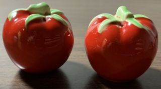 Vintage Tomato Salt And Pepper Shakers 1 3/4 Inches Tall