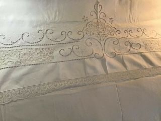 Fabulous Antique Victorian Single Linen Sheet Bed Cover Lace Inserts Etc 90x 104