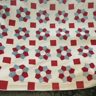 Large Antique Vintage Pinwheel Red And Gray Heart Quilt 77 X 80