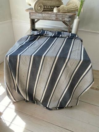 Ticking French Fabric Denim Antique Vintage Indigo Blue Linen Stripes 4 Yards