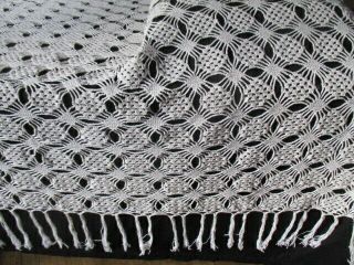 Vintage French Hand Made Crochet Lace Bed Cover Throw 68” X 60” Fringe.