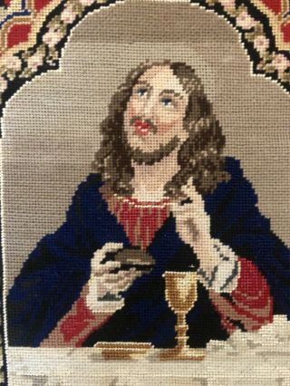 Antique 19thc Berlin woolwork Needlework Picture of Jesus Christ / Embroidery 2