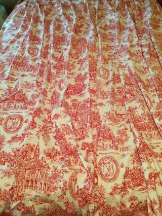 Vintage Jc Penney Red & White Lined Toile Drapes Curtains Americana