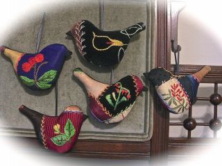 Birds From 1880 - 90s Crazy Quilt Calla Lily Bleeding Heart Plant Cherries Rose