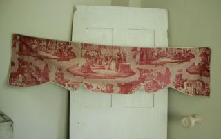 Clara Toile Valance Antique French Textile 1815 Red Monochrome Scalloped Curtain
