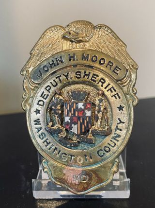 Vintage Deputy Sheriff Washington County Maryland Badge John H Moore Police
