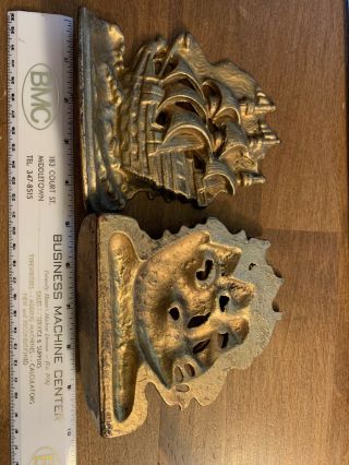 Vintage Spanish Galleon Sailing Ship Bookends Cast Iron Metal