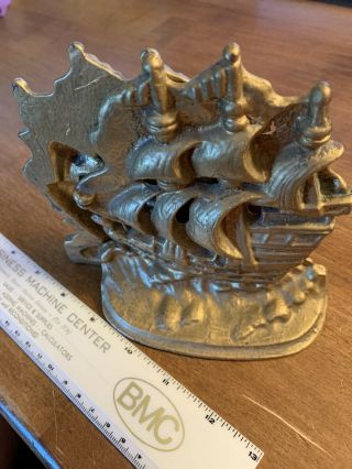 Vintage Spanish Galleon Sailing Ship Bookends Cast Iron Metal 3