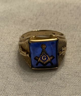 Vintage 10k Mens Masonic Lodge Freeman Ring Blue Stone Size 10