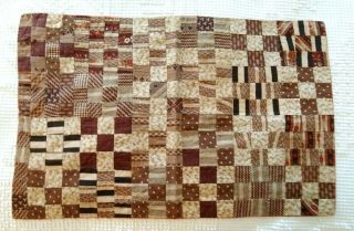 19th Century 9 - Patch Miniature / Doll Quilt - Madder Coppers & Browns