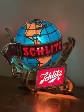 Vintage 1976 Schlitz Motion Globe Lighted Beer Sign Register Topper