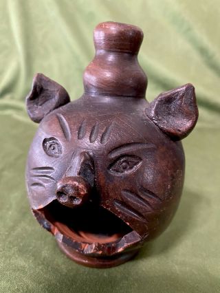 Clay Pottery Face Jug Candle Holder Incense Burner Hand Crafted Folk Art