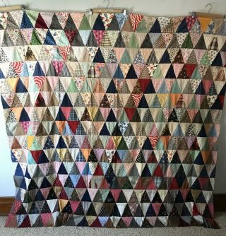 Vintage 1940s Triangle Quilt Top - Hand Stitched