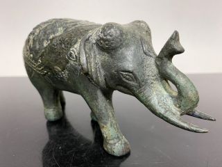 Vtg Ornate Asian Oriental Brass Metal Elephant Trunk Up Art Statue Figurine
