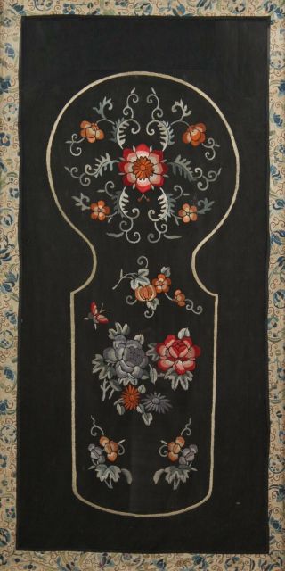 Antique Framed Chinese Silk Robe Floral Embroidered Back Panel 3