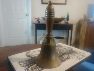Vintage Antique Brass School Bell With Wooden Handle Brass Finial 7 Inches