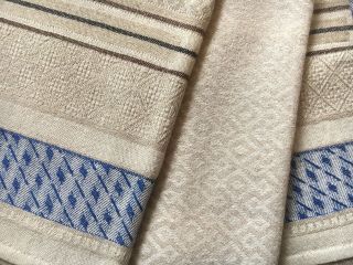 Set Antique Cotton Napkins Retro Vintage Scandinavian Design Woven Textiles