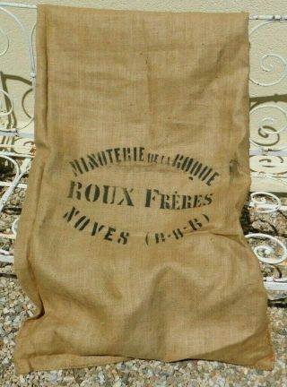 Vintage French Jute Grain Sack,  Minoterie De La Roque Provence,  Roux Freres