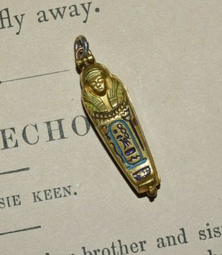 Vtg Egyptian Enameled Sarcophagus W/ Mummy Charm Pendant For Necklace Bracelet