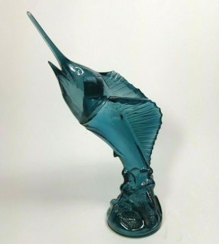 Blue Glass Swordfish Marlin 10.  5 " Decanter Vintage Avon Bottle