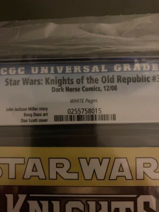cgc 9.  6 Star Wars KNIGHTS OF THE OLD REPUBLIC 36 1 Of ONLY 2 graded Copies 2