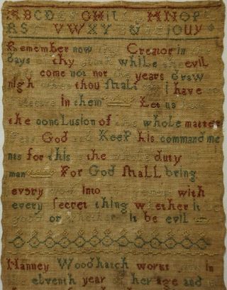 MID/LATE 18TH CENTURY QUOTATION SAMPLER BY NANNEY WOODHATCH AGED 11 - 1772 2