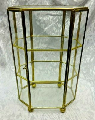 Estate Vintage Octagon Glass And Brass Display Case 8 3/4 " Tall
