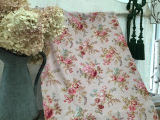Lovely Antique French Floral Cotton Textured Weave Fabric Upholstery Decor