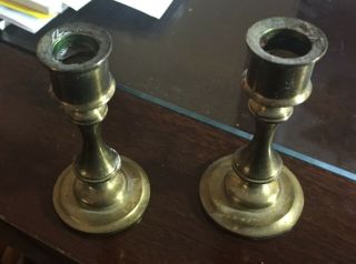 Set Of 2 Vintage Solid Brass Miniature 2.  5 Inch Candlestick Holders Danmark