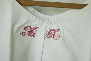 French Chemise Night Shirt Or Nightgown White Linen & Cotton Am Monogram 1910