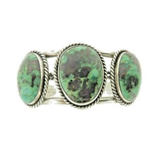 Vintage Southwestern Turquoise Sterling Silver Cuff Bracelet 3 Stone