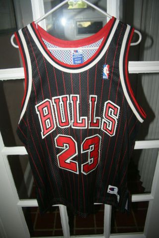 Vintage Chicago Bulls Authentic Champion Michael Jordan Pinstriped Black Jersey