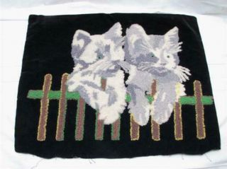 Vintage Hooked Pillow Case Cover Cats Kittens On Fence Cute Pet Decor