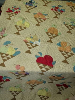 Antique Fruit Basket Pattern 78 X 90 Inch Quilt - Well Loved