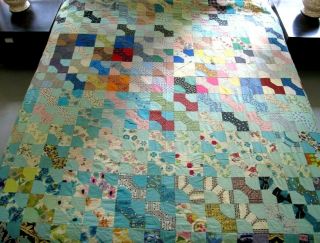 Vintage Feed Sack Novelty Prints Hand Pieced Bow Tie Quilt Top; 84 " X 71 "