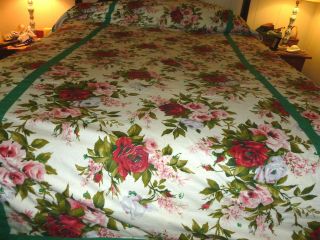 Lovely Antique Vintage Hand Made Cotton Quilt Roses Design Approx 86 " X 104 "