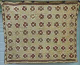 Antique 19th Century Patchwork Quilt,  Warm Colors,  Hand Stitched