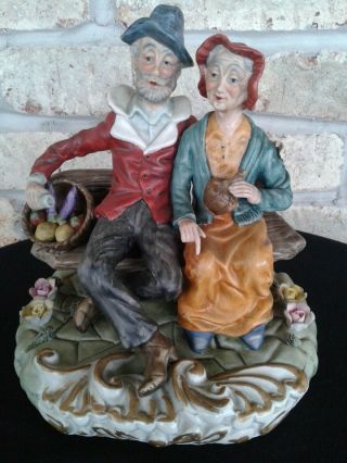 Vintage Bisque Porcelain Figurine Old Man And Woman Intricate Details Euc