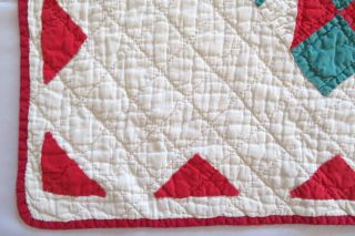 Antique 1895 Hand Stitched 7 - 8 spi Red,  Green & White Tree of Life Quilt 80x73 2