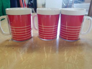 Vintage Thermo Serv Coffee Mug Set Of 3 Red & White Stripe 1984