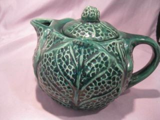 Vintage Pottery Green Cabbage Lea Tea Pot 2 Cup