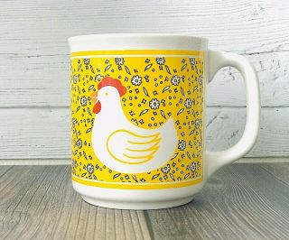 Vintage Chicken Hen Yellow Floral Coffee Cup Mug Euc Farm Country Poultry