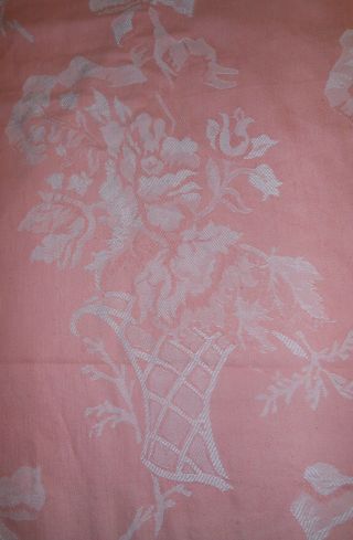 Antique Shabby Deco French Salmon Pink Basket Roses Damask Ticking Toile Fabric