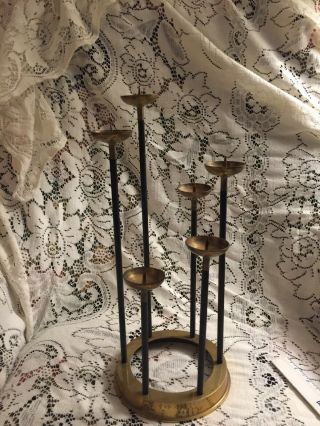 Large Brass Round Candle Holder With Six Holders Vintage